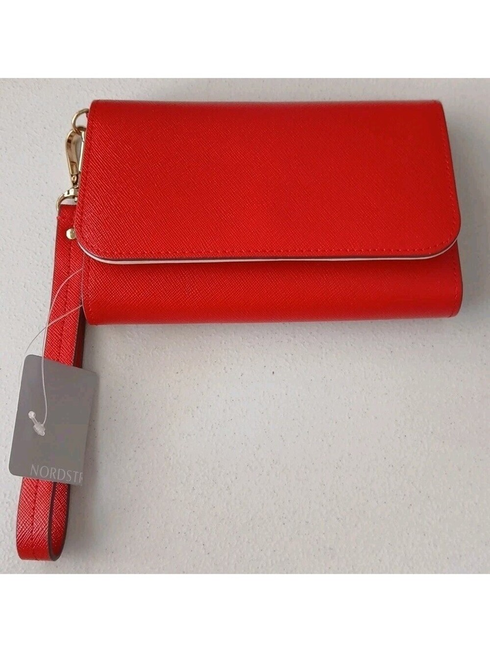 Nordstrom  Tri Fold Wristlet Wallet Genuine Patent Leather Red Card Holder 6 x 4